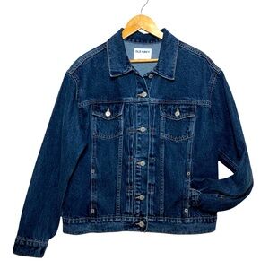 Old Navy 💯 % Cotton Dark Wash Relaxed Classic Button up Denim Jacket Size L